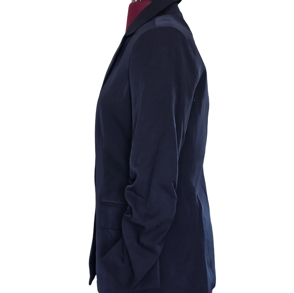 NWT Calvin Klein Women's Navy Rouched Sleeve Blazer Size 8 Career Work Business